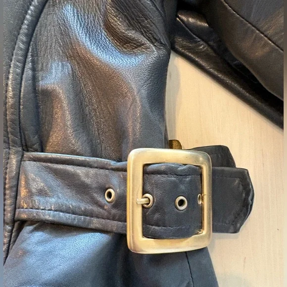 Vintage Danier 100% Leather Zip Biker Jkt, Lined, adjustable straps, Navy, M - Picture 12 of 16